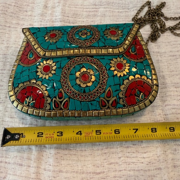 Antik Kraft Turquoise and Red Mosaic Clutch - Picture 10 of 12